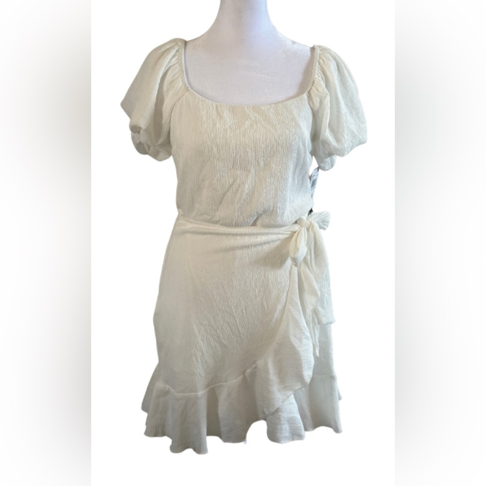 Trixxi White Puff Sleeve Wrap Dress - Picture 2 of 5